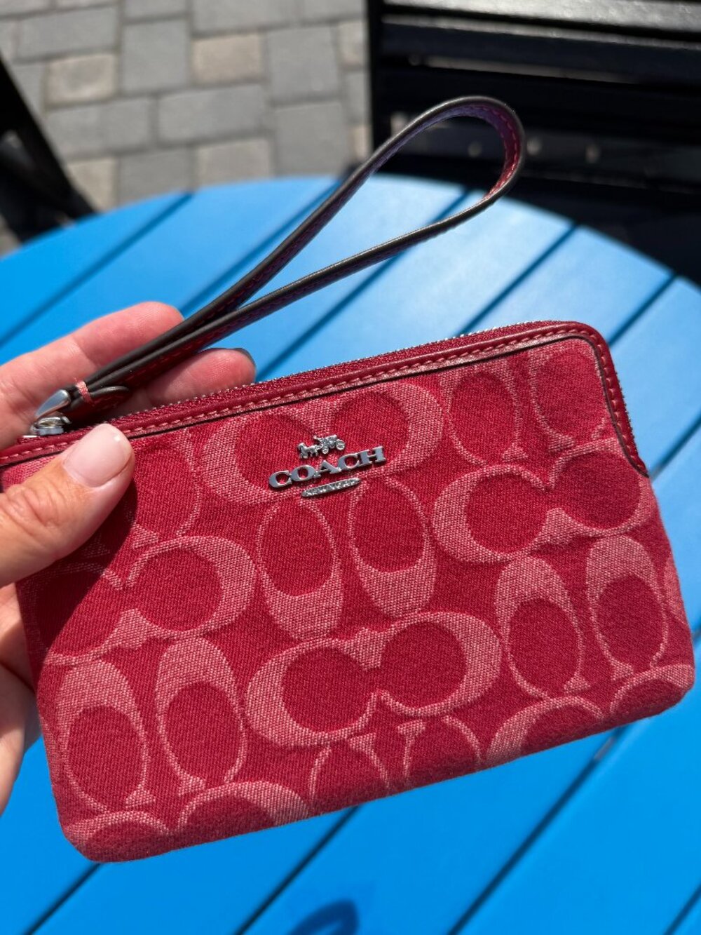 NWT Coach Signature RED Denim Wristlet Zip Around Wallet SOLD OUT!